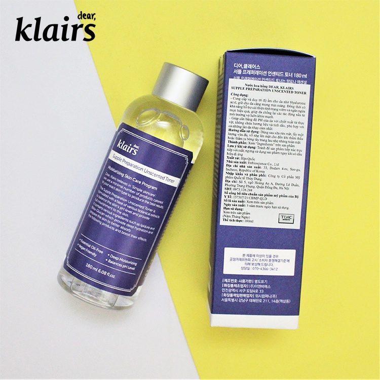 [TEM PHỤ-NHẬP KHẨU] Toner Klairs - Nước Hoa Hồng Klairs Supple Preparation Toner 180ml