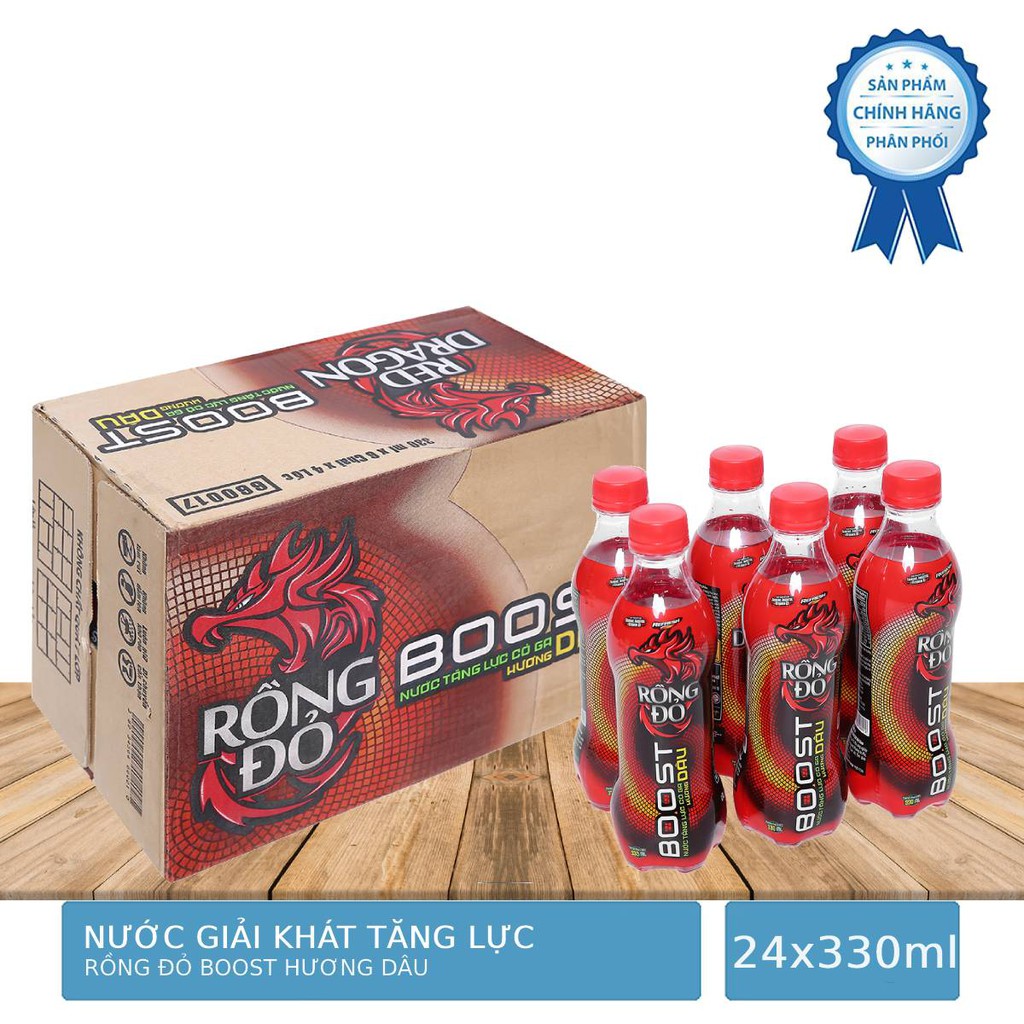 Thùng 24 Chai Nước Tăng Lực Rồng Đỏ Hương Dâu 330ml
