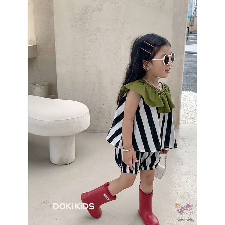 Bộ Áo Sát Nách Cổ Bèo + Quần Short Thời Trang Hàn Quốc Cho Bé Gái