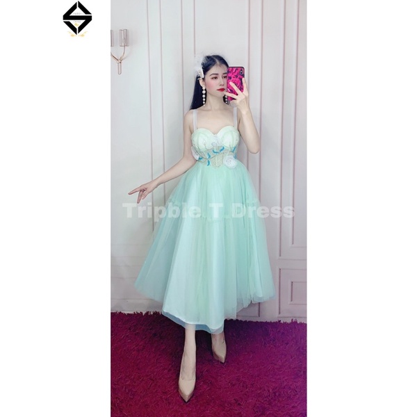 Đầm xoè công chúa 2 dây siêu xinh kết hoa nổi TRIPBLE T DRESS - size M/L - MS395V