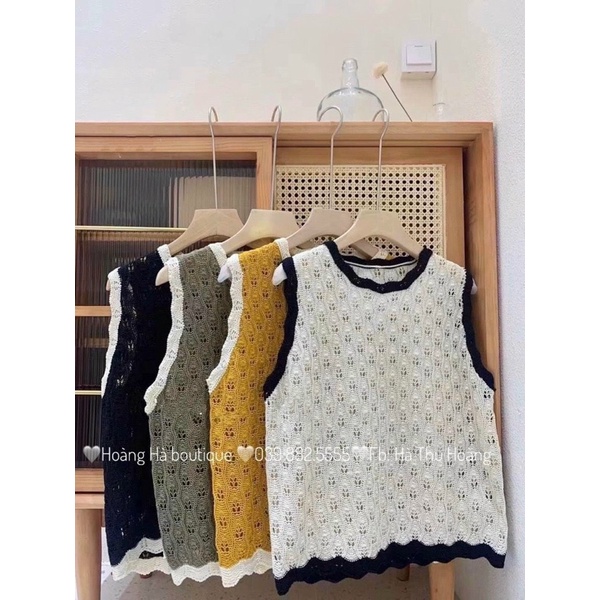 Áo len ba lỗ màu phối viền  - áo len  mongtoghi mỏng mát