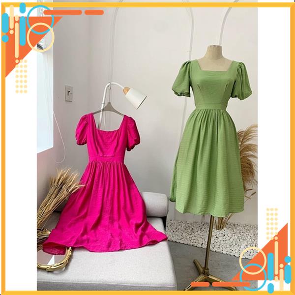 Đầm babydoll cổ vuông dáng dài, Váy đũi xước tay bồng nơ lưng 4 màu siêu hot MSP78246 | BigBuy360 - bigbuy360.vn