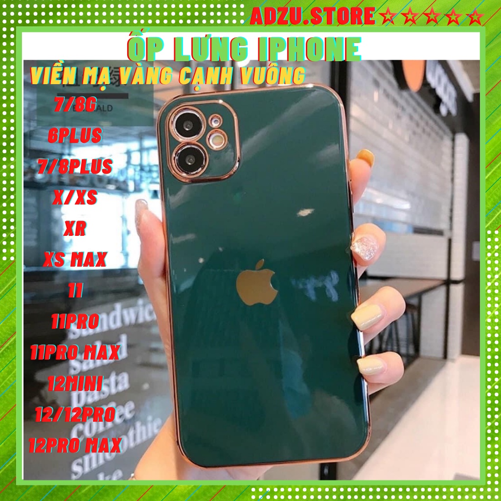 Ôp lưng IP viền mạ vàng cạnh vuông logo táo độc lạ dẻo bóng ip 6,6s/6-6s-plus/7,8/7,8 plus/X-Xs/XSmax/11/11-pro max