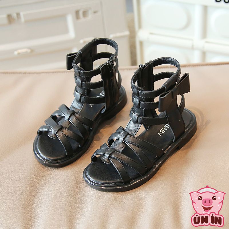 Giày sandal cho bé gái - Dép chiến binh cao cổ quai chéo kéo khóa phối Nơ đáng yêu phong cách Hàn Quốc cho bé MG6001