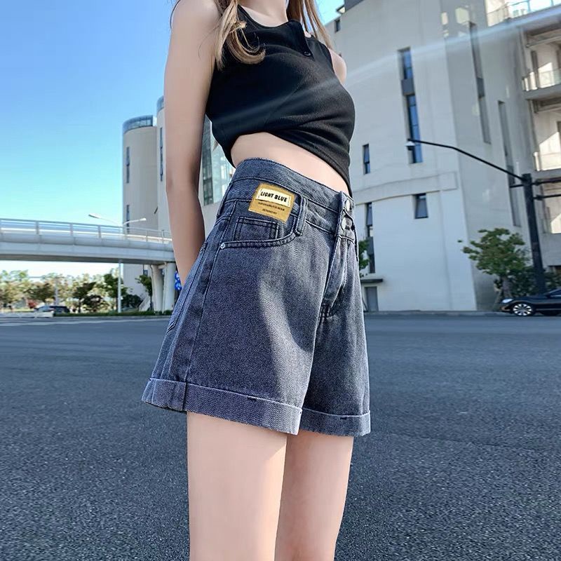 AMOI Quần Short Denim Lưng Cao Ống Rộng Thời Trang 2022 Dành Cho Nữ