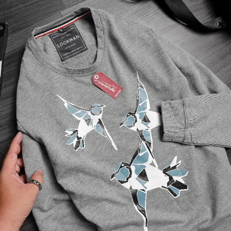 Áo thun nam vải da cá cotton Sweater tay dài chim én