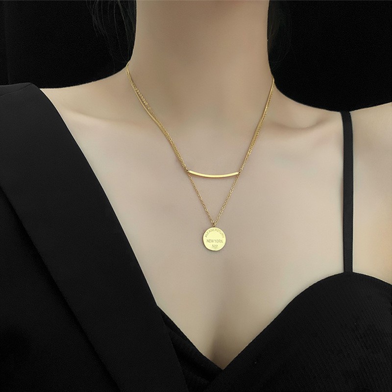 Dây chuyền kim loại mạ vàng 18k hai lớp phong cách thời trang âu mỹ