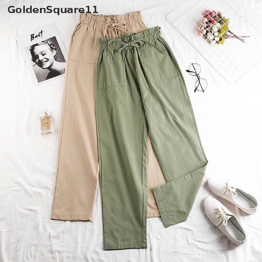 [Goldsquare11] Quần Ống Rộng Palazo Vải Lanh Cotton Lưng Thun Cho Nữ