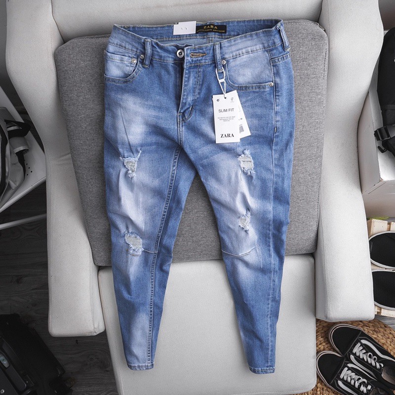 quần jean dài ZR wash rách bụi bặm full tem tag skinny fit