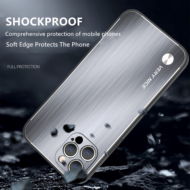 Ốp Điện Thoại Silicon Phối Kim Loại Nhôm Cứng Chống Sốc Sang Trọng Cho iPhone 12 11 13 Pro Max 12 13 Mini 11 Pro