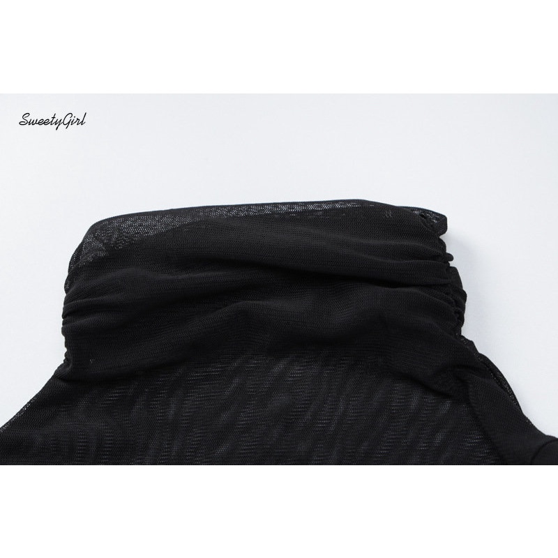 MsMona Áo Tank Top Cổ Cao Dáng Ôm Màu Đen Trơn Thời Trang 2022 Quyến Rũ Cho Nữ