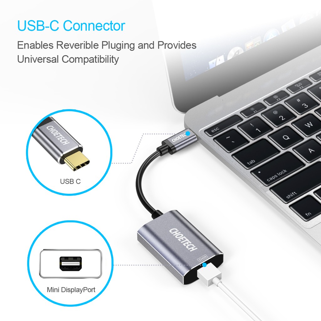 Bộ Chuyển Đổi CHOETECH Mini Displaytech 4k 60hz USB C Sang Mini Displayport