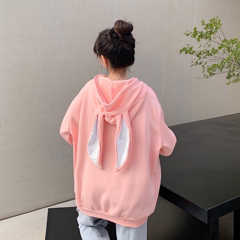 Áo hoodie nữ form rộng in chữ phối nón tai thỏ i hình siêu chất - Hot trend 2021