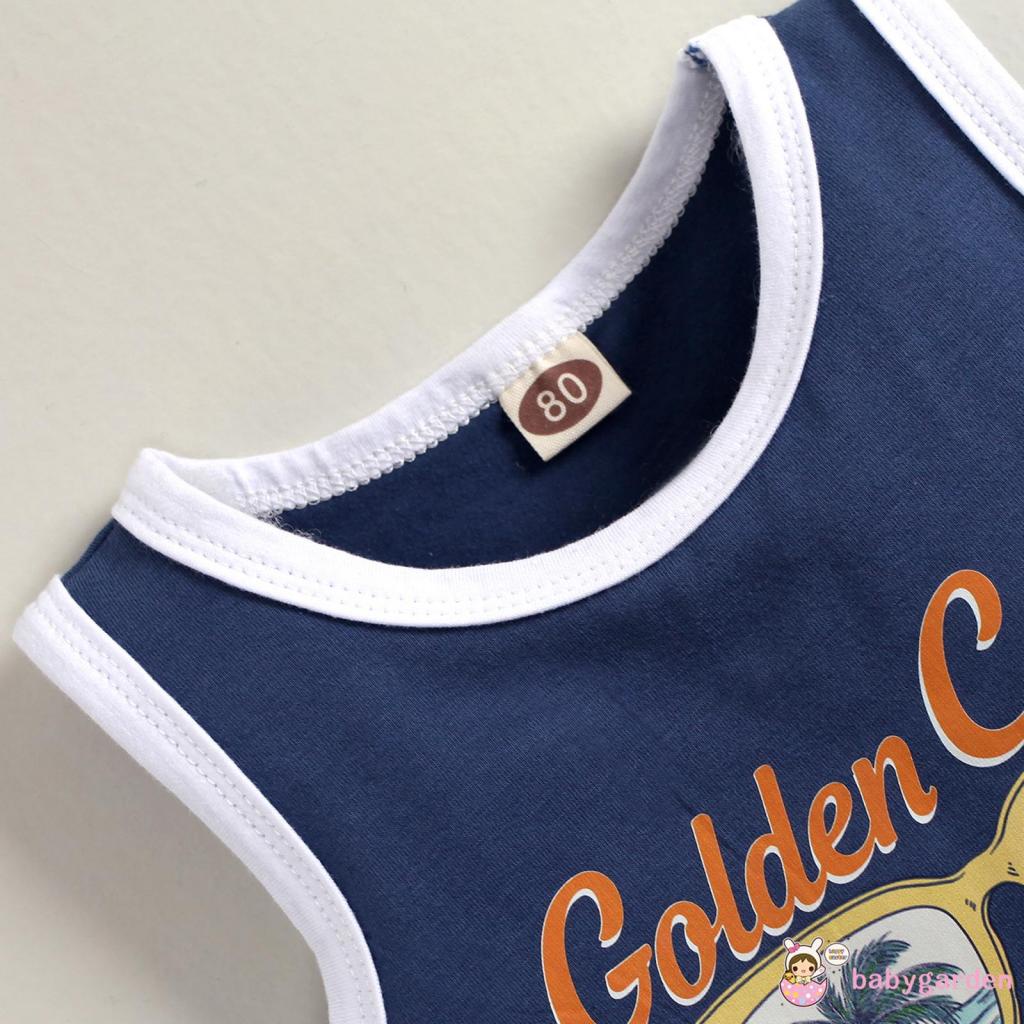 Bộ Áo Ba Lỗ In Chữ + Quần Short Đi Biển Cho Bé Trai 6 Tháng Đến 3 Tuổi