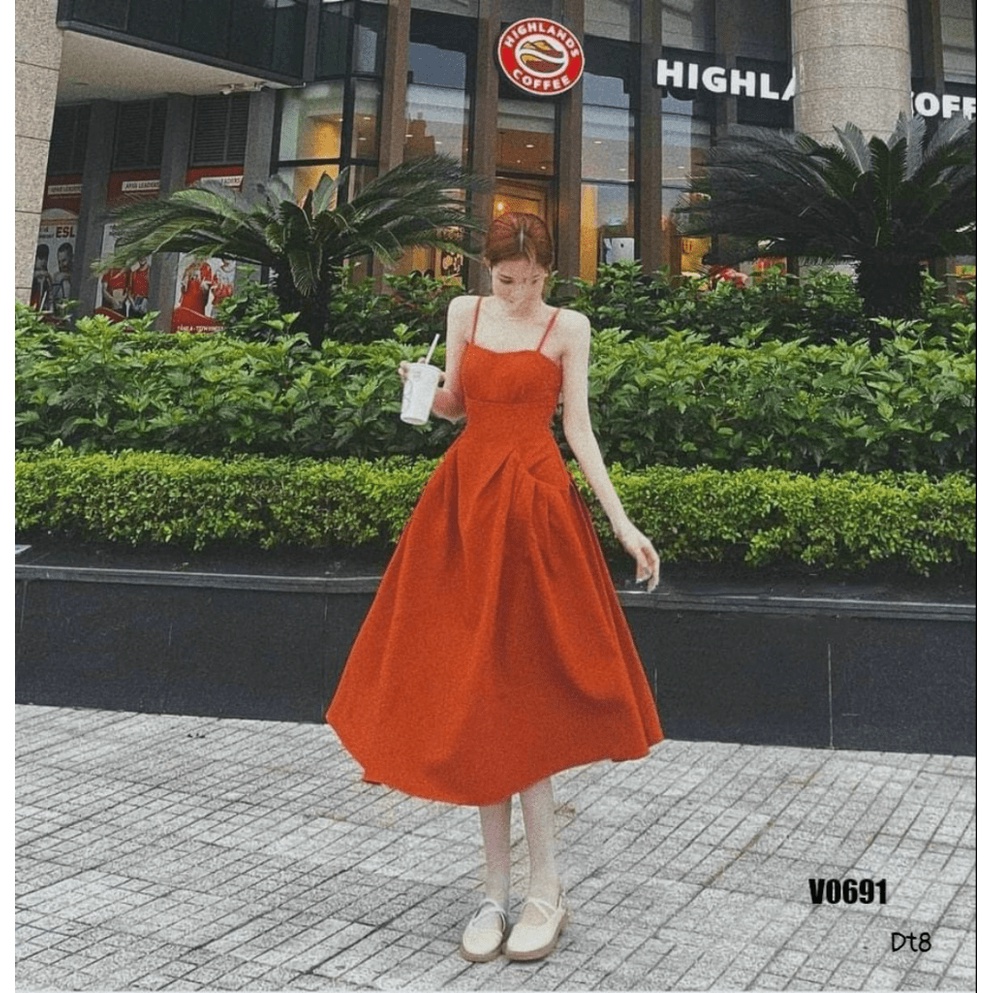 (Mẫu Mới) Đầm Lụa Hai Dây Eo Kiểu Siêu Xinh UP hhp