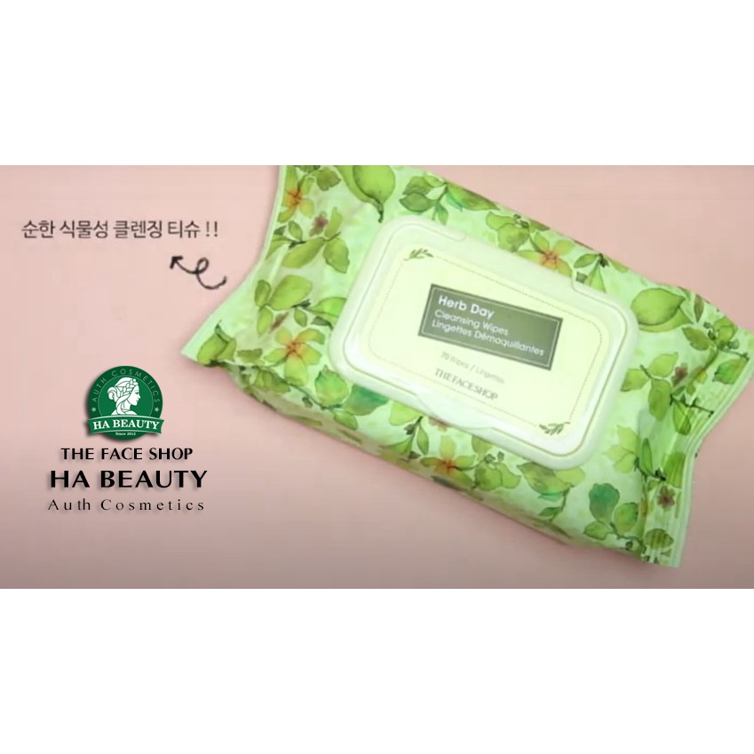 Khăn giấy tẩy trang làm sạch dịu nhẹ cho da chiết xuất thiên nhiên an toàn The Face Shop Herb Day Cleasing Tissue 20ea