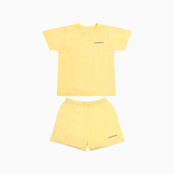 Bộ cộc tay cổ tròn Coolmom chất liệu sợi tre cao cấp màu hồng pastel size 6M / CM-0020-6M-HP