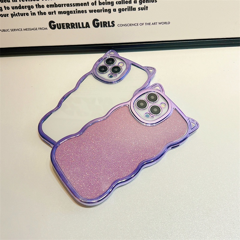 Ốp Điện Thoại TPU Mềm Mạ Điện Hình Tai Mèo Màu Tím Đậm Cho Iphone 13 12 11 Pro Max Xs Max Xr 8 7Plus