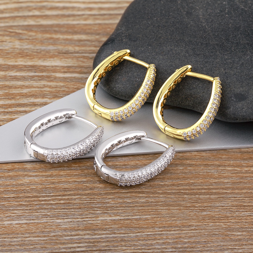 Sáng Tạo Hình Chữ u thiết Kế thời Trang đính Đá cubic zirconia đôi khuyên Tai Vòng Pha lê nữ dự tiệc cưới trang sức