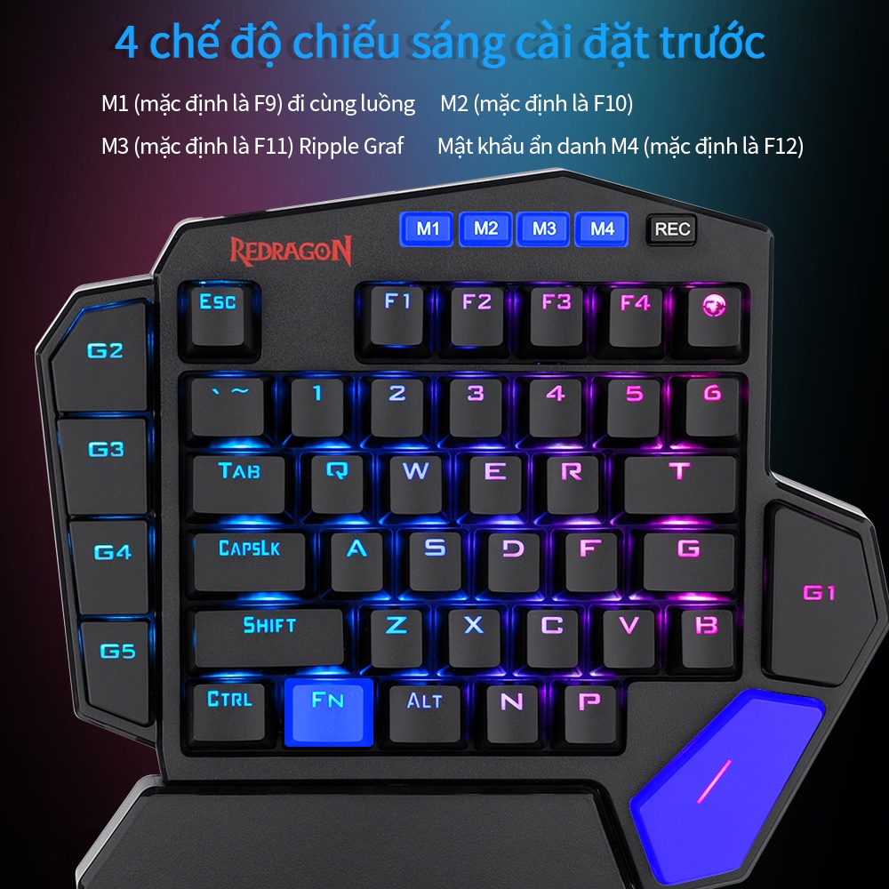 Bàn phím cơ Redragon DITI K585 RGB công tắc xanh lam 42 phím kèm 7 phím macro chuyên dụng cho FPS