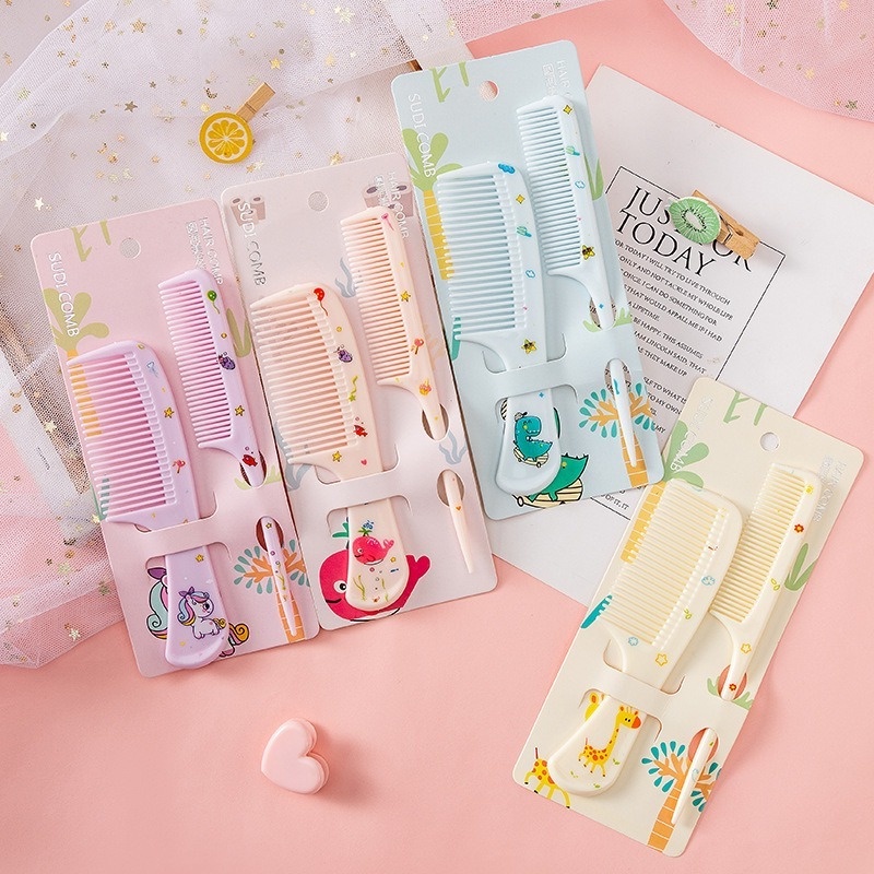 Set 2 Lược Acrylic Chống Tĩnh Điện Họa Tiết Hoạt Hình Phong Cách Hàn Quốc Cho Bé