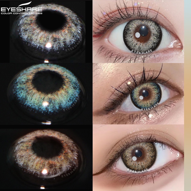 [Hàng mới về] 1 Cặp kính áp tròng EYESHARE màu nâu / xanh dương chất lượng