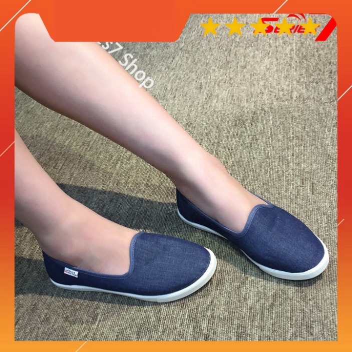 Giày Slip on nữ mũi tròn búp bê siêu êm chân chuyên dụng đi bộ chính hãng, chuẩn xuất khẩu EU màu xanh jeans - SIÊU HOT