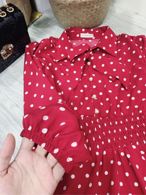 Đầm bi đỏ xoè cột nơ cổ xinh xắn - Moly Dress