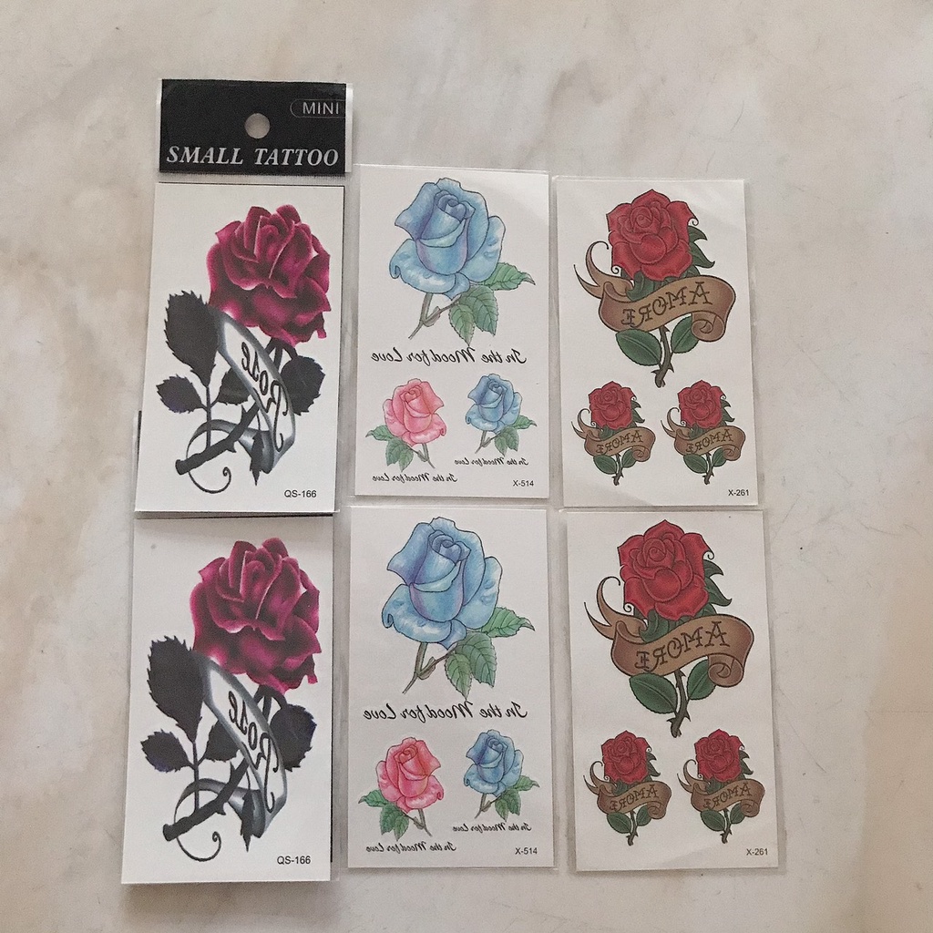 Combo 6 tấm hình xăm dán tattoo cao cấp size 10x6cm HOA HỒNG KHOE SẮC (Tặng ngay 1 tấm cùng size khi mua 2 combo)