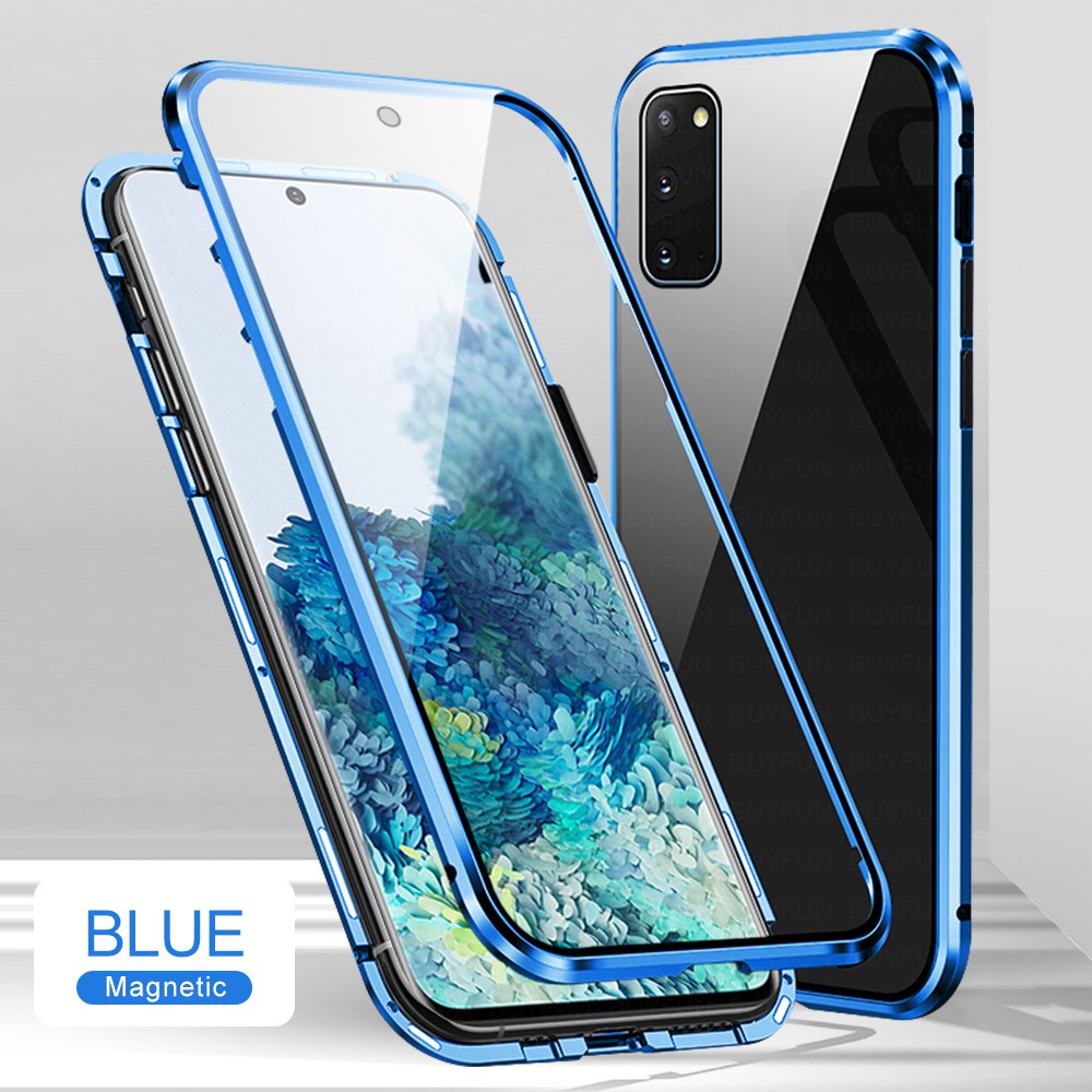 Ốp Điện Thoại Kính Cường Lực Hai Mặt Viền Kim Loại Nam Châm Cho Samsung Galaxy S20 S20 Plus S20 Ultra S10 S10 Plus S10e