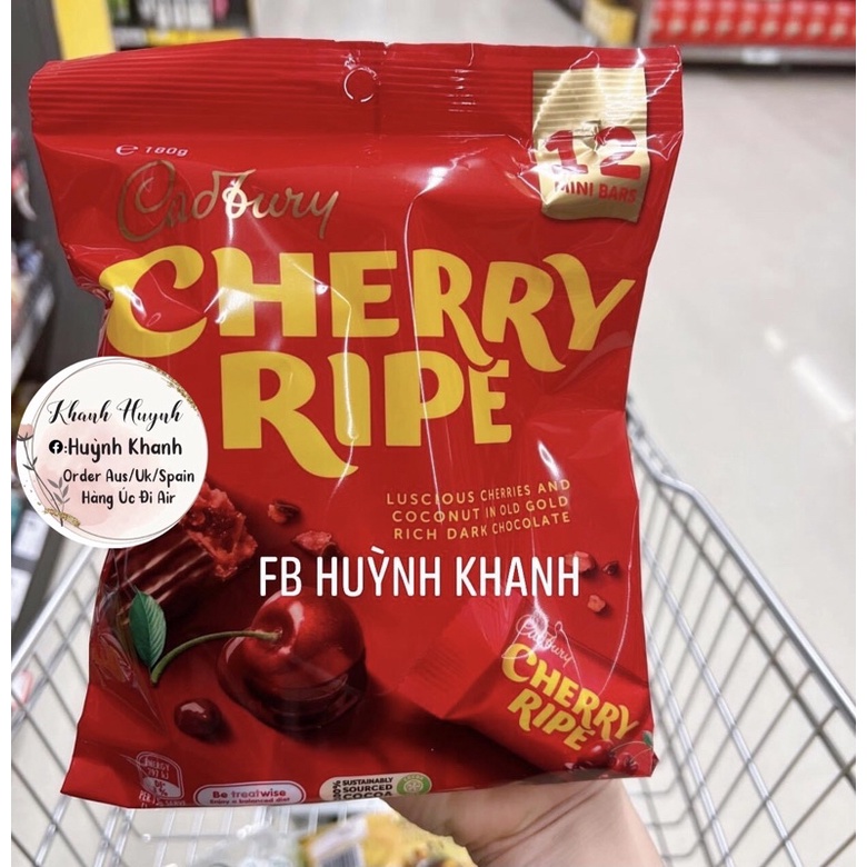 Socola Cadbury Cherry Ripe nhân Cherry gói 12 thanh 180g Úc