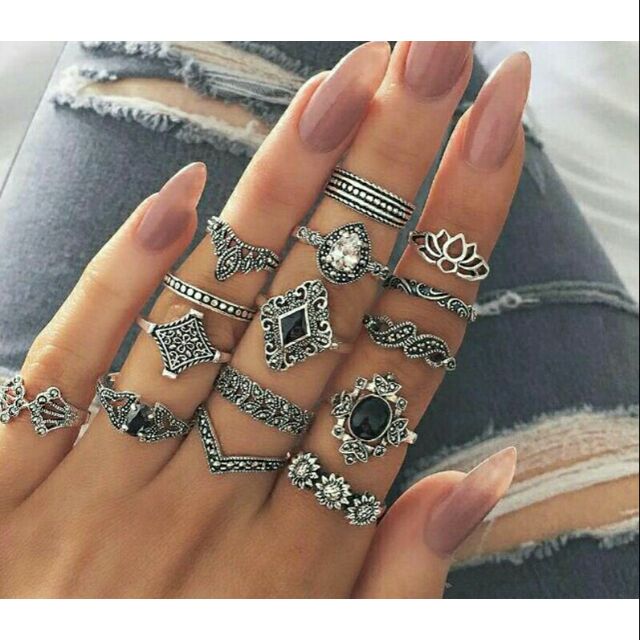 Combo 15 nhẫn bạc Thái
