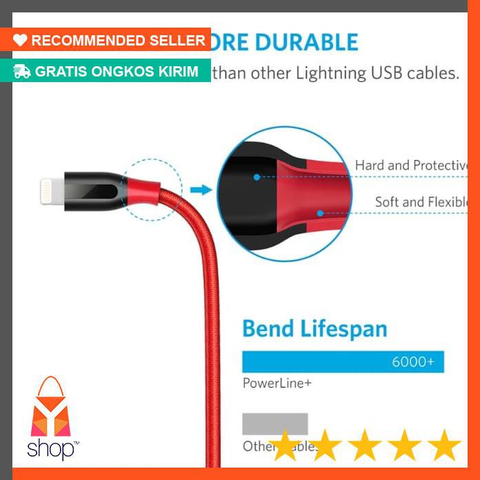 Dây Cáp Sạc Anker Powerline + Lightning Mfi Bện Nylon Dài 3ft / 0.9 M Màu Đỏ