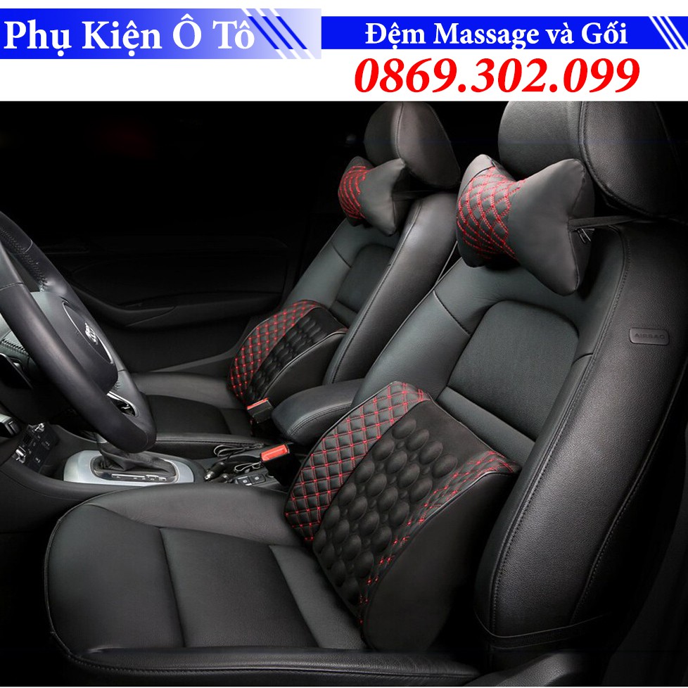 Combo Đệm Tựa Lưng Massage Và Gối Tựa Đầu trên ô tô