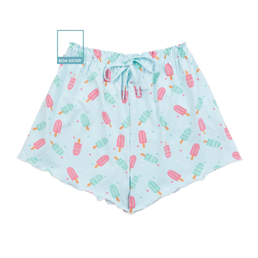 Quần đùi ngủ cotton chân bèo họa tiết dễ thương BOM SISTER QT00010