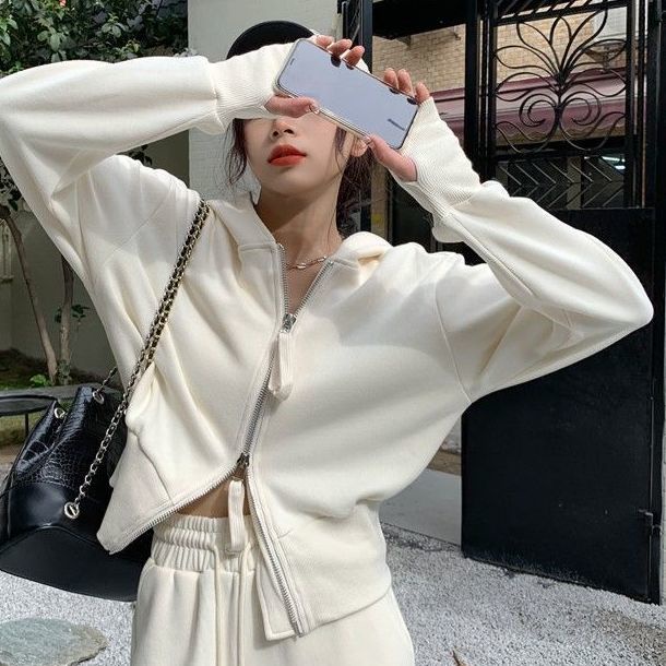 COZOK Set Áo Nỉ Dài Tay Form Rộng + Quần Dài Lưng Cao Thời Trang Nữ