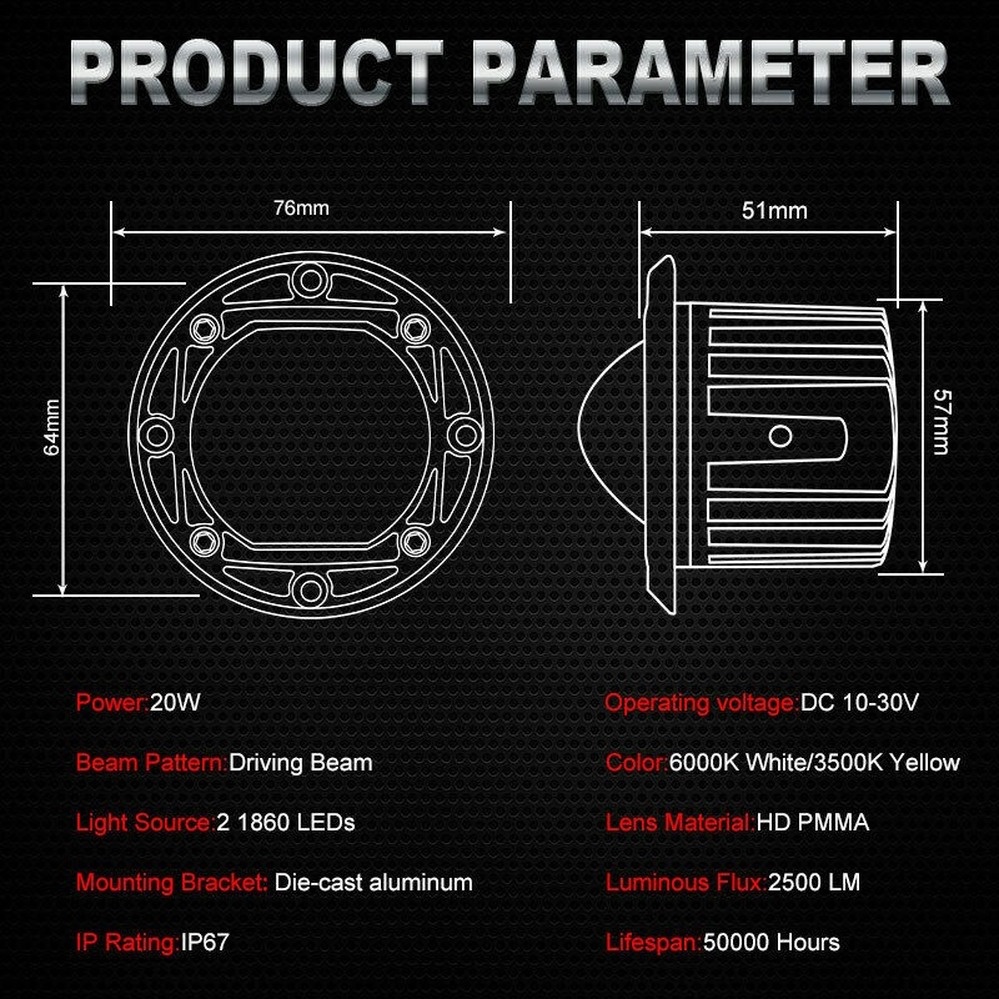 Luyoo Thanh Đèn LED Làm Việc Gắn Phẳng 8D 3 "20W Đèn Rọi Sáng Màu Vàng Trắng 12V 24V Cho Xe Hơi Xe Tải 4X4 Atv Pods