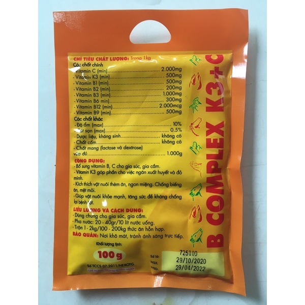 BCOMPLEX K3+C gói 100gram kích thích thèm ăn, mau lớn.