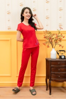 Bộ Nữ Áo Cộc Quần Dài Cotton Cao Cấp
