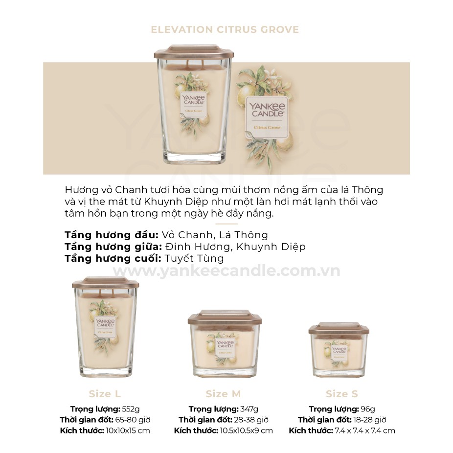 Nến ly vuông Elevation Yankee Candle size S - Citrus Grove (96g)