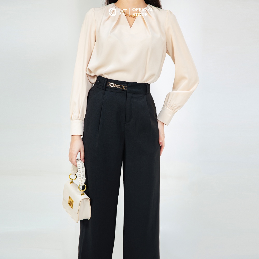 Áo xếp ly cổ V phối xích CCHAT