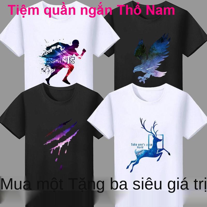 short nam -áo thun có tay mùa hè mới quần áo rộng rãi xu hướng nửa kích thước lớn sinh viên từ bi sơ mi đáy