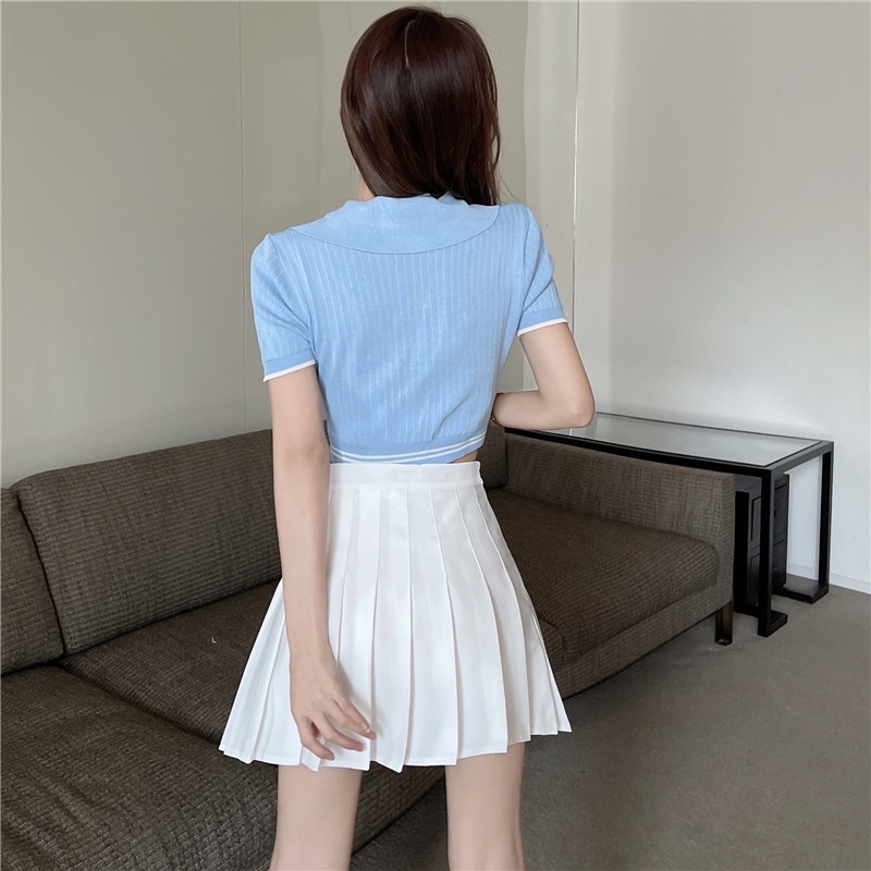 Cocory vn Áo Croptop Dệt Kim Tay Ngắn Cổ Chữ V Dáng Ôm Thời Trang Mùa Hè Cho Nữ