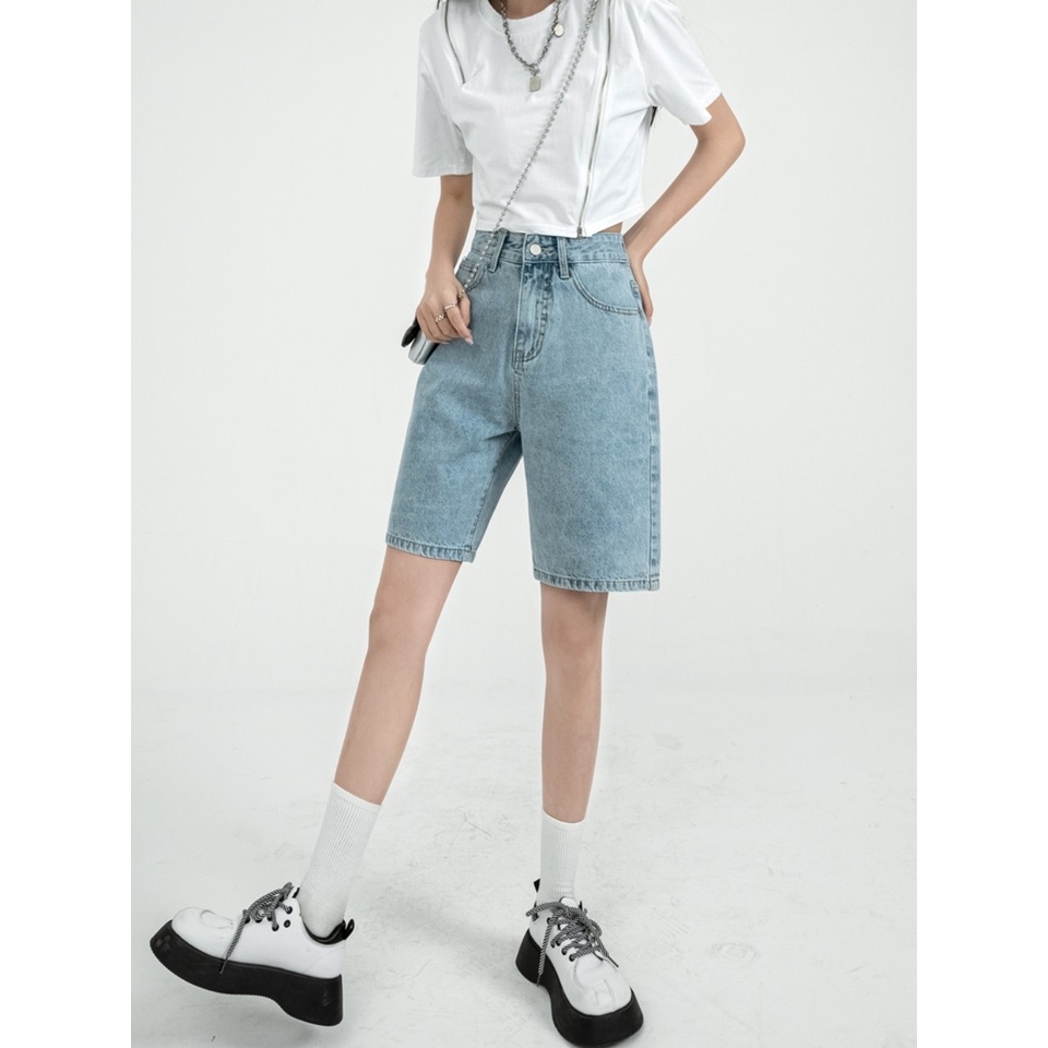 Quần short jean nữ lưng cao Quần đùi nữ phối nút cài bên hông MISS GIRL - SJ 01