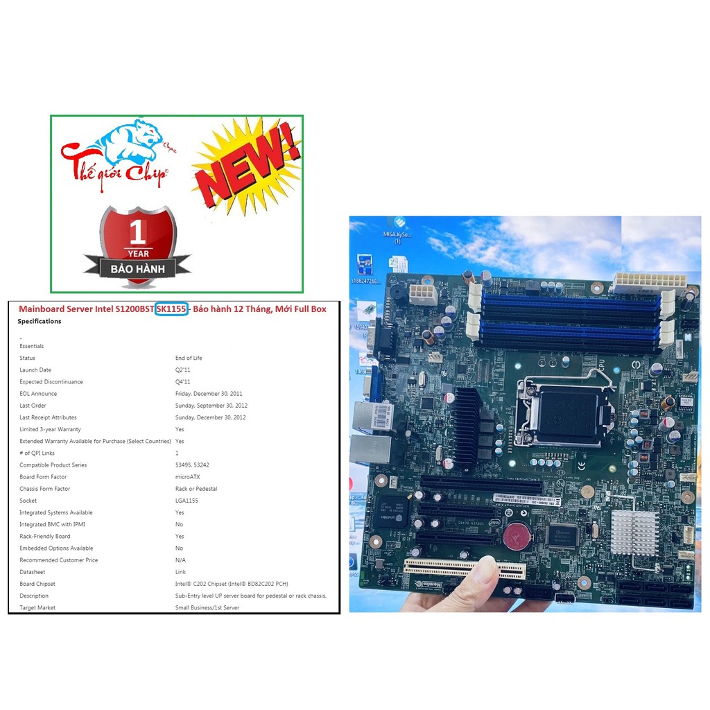 Bo Mạch Chủ (Mainboard) intel server S1200BTS-SK 1155 (CTY Box-1 Năm)