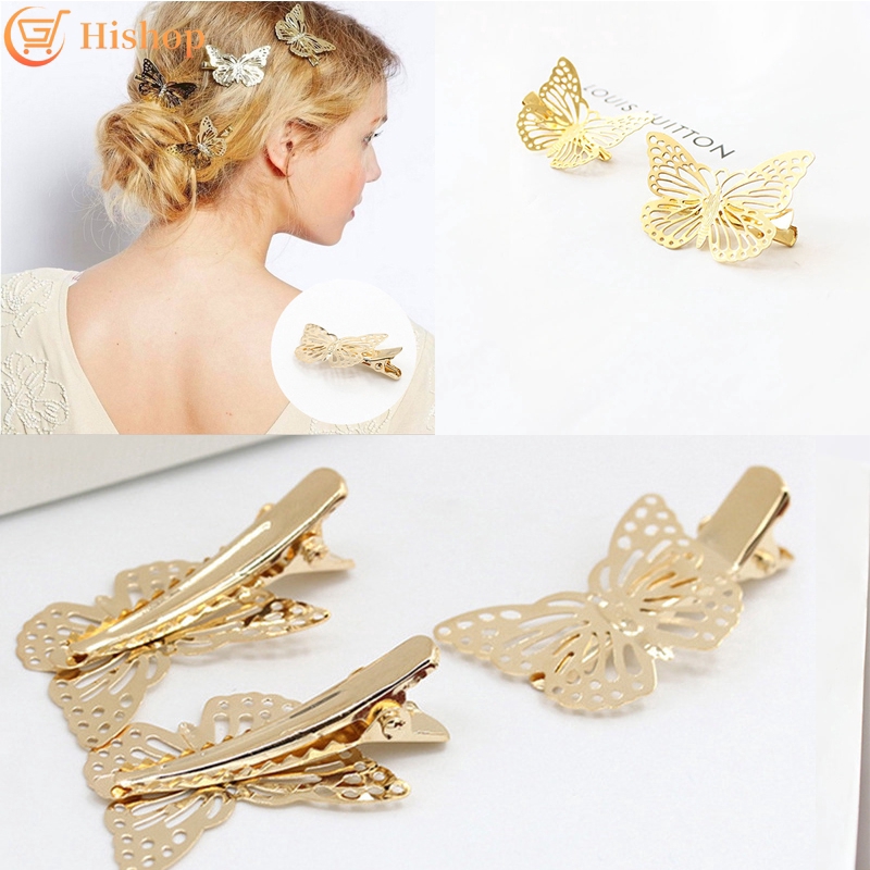 Kẹp tóc hình bướm rỗng màu vàng thời trang dành cho nữ