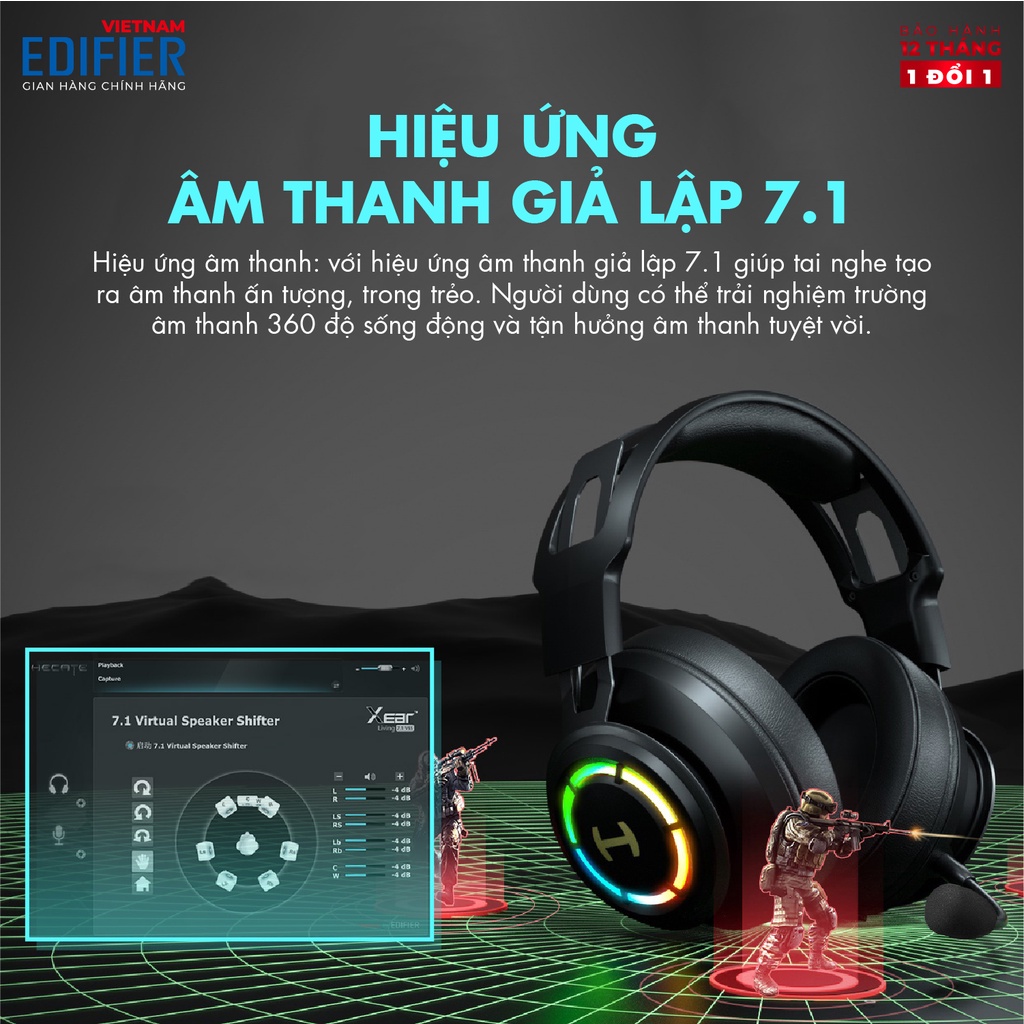 Tai nghe Gaming EDIFIER G35 | Âm thanh vòm 7.1 LED RGB | Micro khử tiếng ồn | Chân cắm USB | Bảo hành 12 tháng