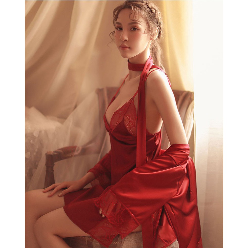 Váy ngủ hai dây lụa satin sexy cao cấp Áo choàng gợi cảm quyến rũ S06 | BigBuy360 - bigbuy360.vn