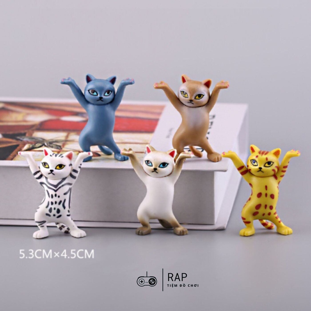 Set 5 mô hình mèo khiêng hòm mô hình mèo để bàn nhảy múa khiêng đồ nhiểu biểu cảm dễ thương- HO01