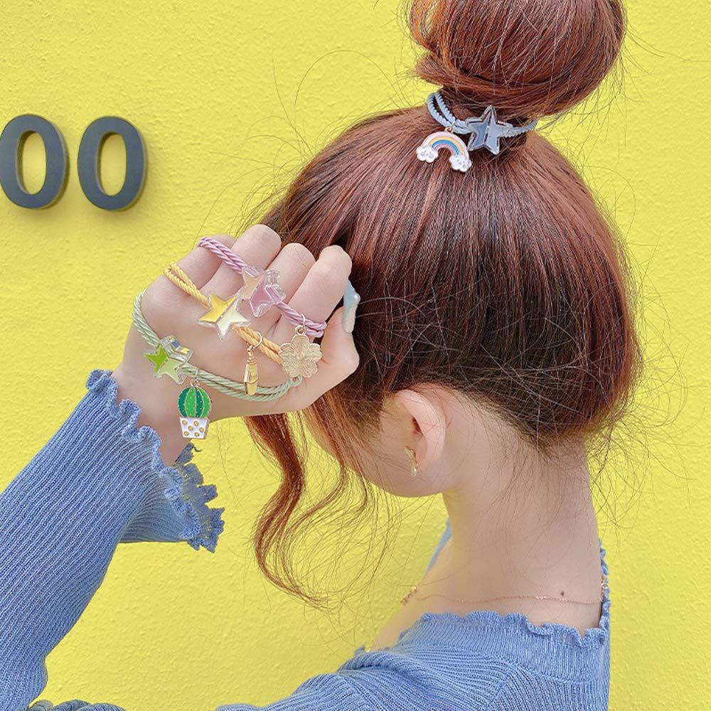 Vòng tay cao su mặt hình ngôi sao màu cầu vồng đa năng cho cặp đôi